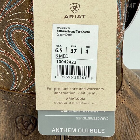 NWOB Ariat Womens Brown Leather Western Shortie Boots US 6.5B Oil/Slip Resistant - Picture 12 of 13